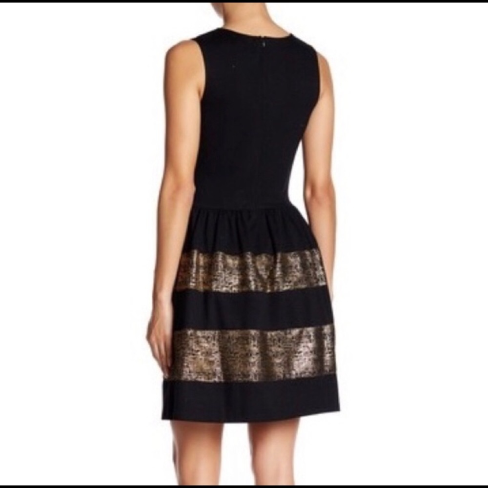 ✨ Bar III Black & Gold Fit-and-Flare Party Dress (Size M) - Picture 2 of 10